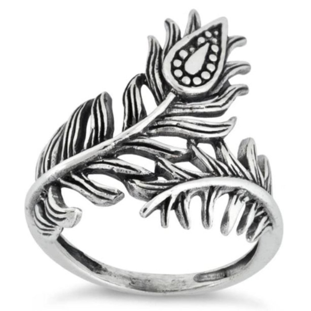925 STERLING SILVER Peacock Feather Ring - Picture 16 of 16